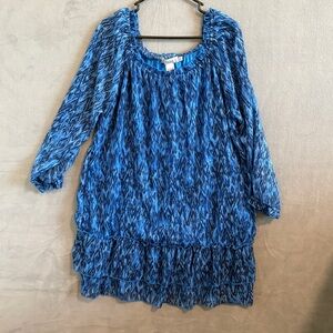 Theme Blue Patterned Flowy Peasant Blouse